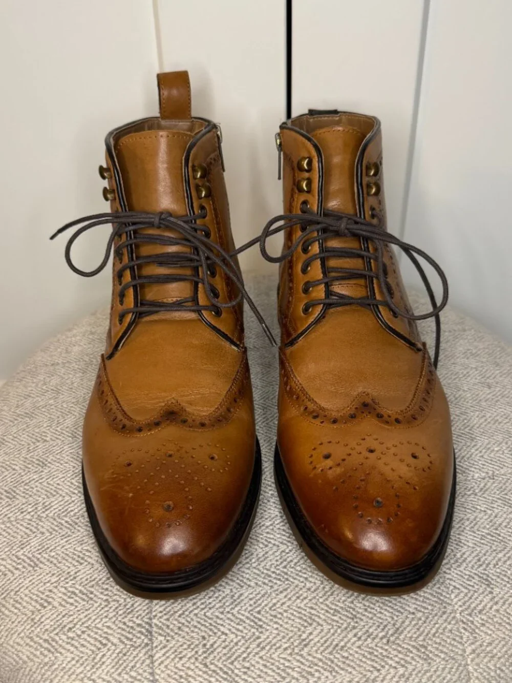 Steve Madden Men's P-Candid Wingtip Ankle Boot Size 12 Tan Brown Leather Lace Up